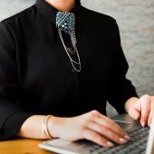 Modern Design Women / Men Stone Embroidered Collar Brooch and Tie Accessory, Handmade  Sleek Removable Brooch / Tie, Gift for Her.