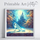 Printable CINDERELLA Original Oil Paint Style Art Print Disney Wall Art Instant Digital Download Cinderella Glass Slipper Decor Home Nursery
