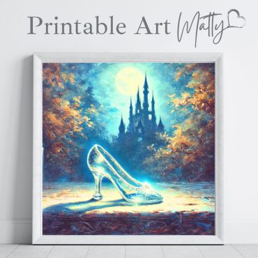 Printable CINDERELLA Original Oil Paint Style Art Print Disney Wall Art Instant Digital Download Cinderella Glass Slipper Decor Home Nursery