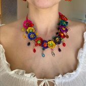 Handmade Palm Necklace and Earrings Set - Colorful Floral Design - Boho Artisan Jewelry for Women - Mexican Statement Accessories