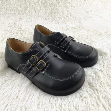 Black Genuine Leather Women's Wide-Fit Shoes – Top Grain Cowhide Low-Top Slip-On, Forest Casual Spring/Summer