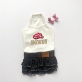Cute Dog Dress for Dog Clothes with Cowgirl Hat Howdy Design Pet Shirt for Puppy Dress Harness Pet Dress Western Theme Dog Outfit Denim Tank
