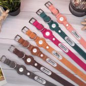 Custom Leather AirTag Dog Collar, Adjustable Pet Collar with Engraved Name Tag, Personalized Dog Collar, Secure GPS Tracking Dog Collar