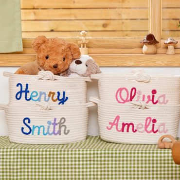 Custom Baby Shower Name Basket,Personalized Baby Name Cotton Basket Gift, Toys Storage Basket,Nursery Gift,Custom Baby Gifts,Pet Basket