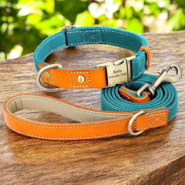 Custom Dog Collar & Leash Set with Personalised Genuine Leather ID Tag|Stylish Nylon Accessories for Dogs|Ideal Gift for Pet Lovers!