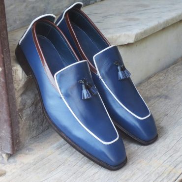 New Men Slip On Leather Formal Shoes, Tussles Loafer Blue Business Handmade