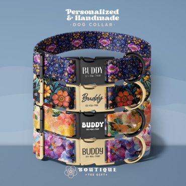 Boutique Watercolor Flower Collar with Leash, Beautiful Floral Collars for Girl Dog, Personalized Pet Gifts