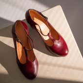 Retro style natural Burgundy leather, Mary Jane Heels Shoes, Gift for her, Boho style shoes, Nature lover