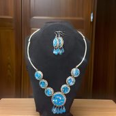 Handmade Alpaca Silver Necklace & Earrings Set with Turquoise Inlay | Mexican Artisan Jewelry | Boho Chic Statement Accessories for Women