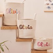 Custom Baby Shower Name Basket,Personalized Baby Name Cotton Basket Gift, Toys Storage Basket,Nursery Gift,Custom Baby Gifts,Pet Basket