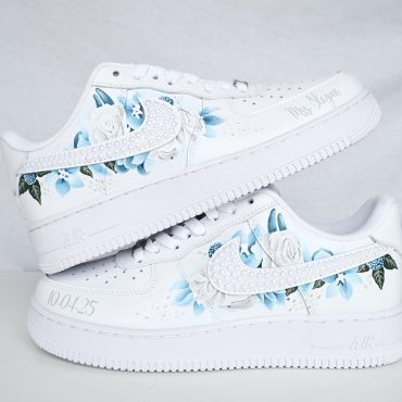 Custom AF1 Wedding Sneakers For Bride • Pearl And Handpainted Flowers  • Unique Mom Of The Bride Shoes • Personalized Birthday Gift • NK_29