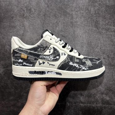 Customized AF1 sneakers, customized Air Force 1 shoes, handmade, graffiti art, denim, patchwork