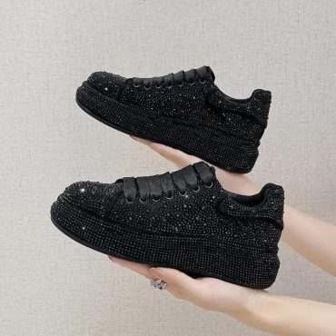 Black Rhinestone Sneakers for Women | Luxury Crystal Platform Shoes | Sparkly Party Shoes | Gift for Her