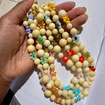 Colorful Chunky Pearl Necklace, Handmade Flower Beaded Statement Choker, Mixed Boho Bead Jewelry Gift for Women, Summer Accessory Must-Have