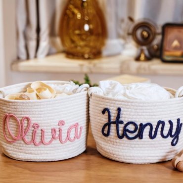 Custom Baby Shower Name Basket,Personalized Baby Name Cotton Basket Gift, Toys Storage Basket,Nursery Gift,Custom Baby Gifts,Pet Basket