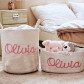 Custom Baby Shower Name Basket,Personalized Baby Name Cotton Basket Gift, Toys Storage Basket,Nursery Gift,Custom Baby Gifts,Pet Basket