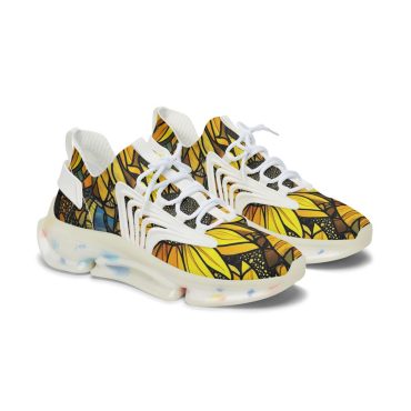 Sunflower Mesh Women's Sneakers, Floral Women's Shoes, Mom Gift, Summer Sneaker, Fashion Footwear, Yellow Flower Shoes